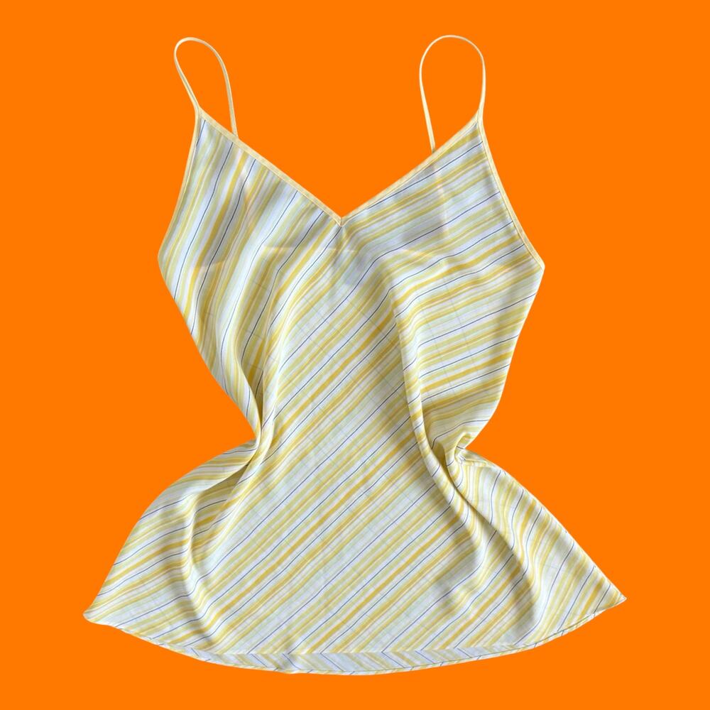 90's 00's vintage yellow striped minimalist model off duty y2k slip dress M